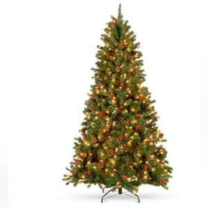 NiB BEST CHOICE 7’ HOLIDAY SPRUCE GREEN CHRISTMAS TREE PINECONES BERRIES HINGES